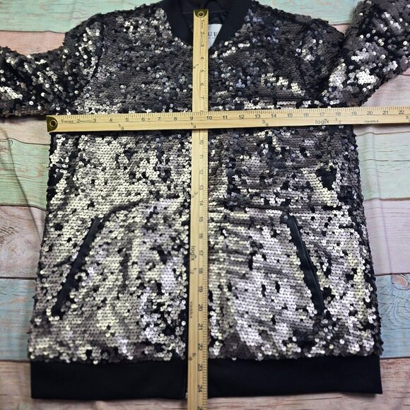 Guess Womens Sequin Bomber Jacket Black & Rose Gold Size Small - Picture 7 of 10